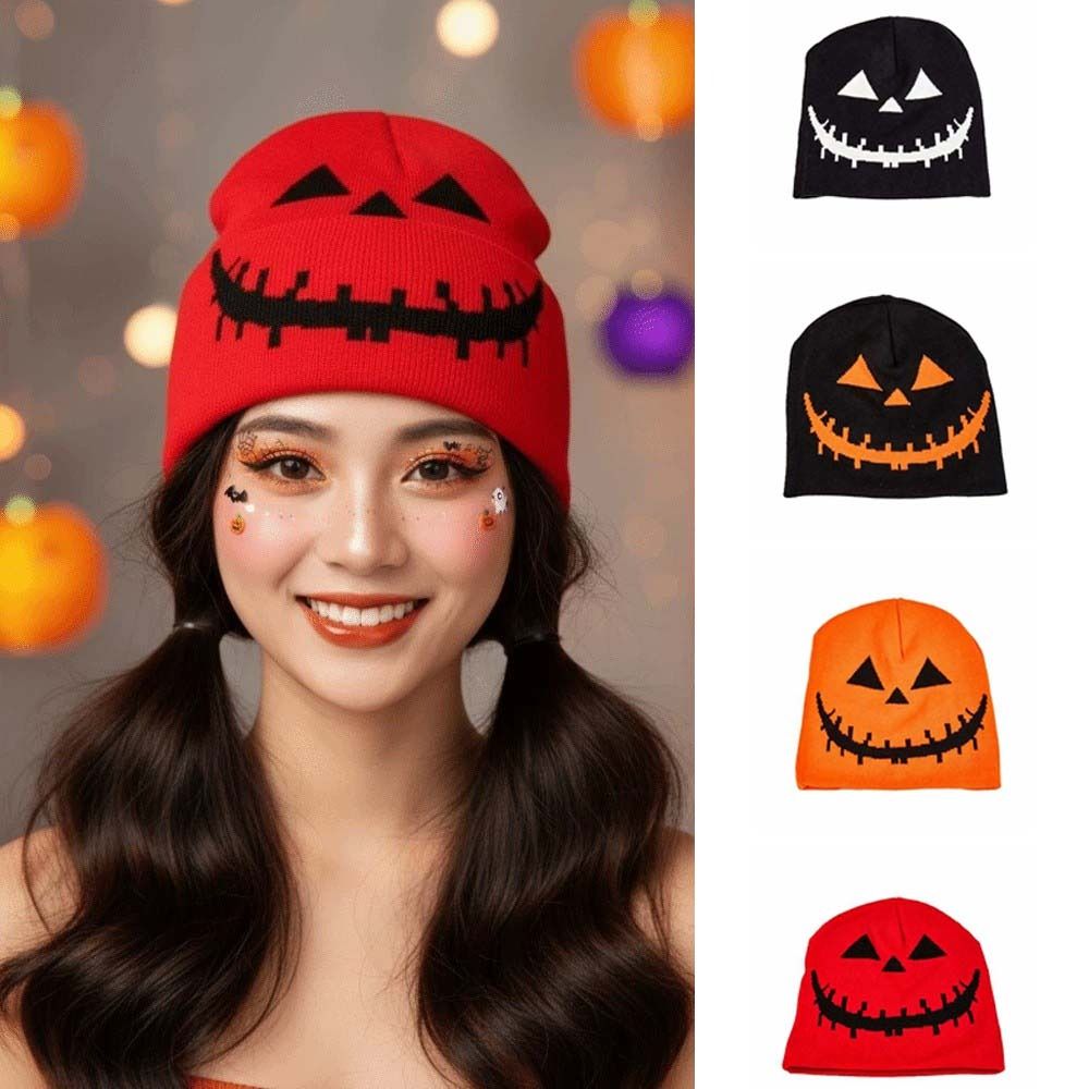 Beanie Cuffed Knit - ニット生地のパンプキンビーニーハット、柔らかい質感、パンプキンオレンジ、ハロウィンニットキャップ、折り返しのあるつば、暖かいヒップホップスカルキャップ