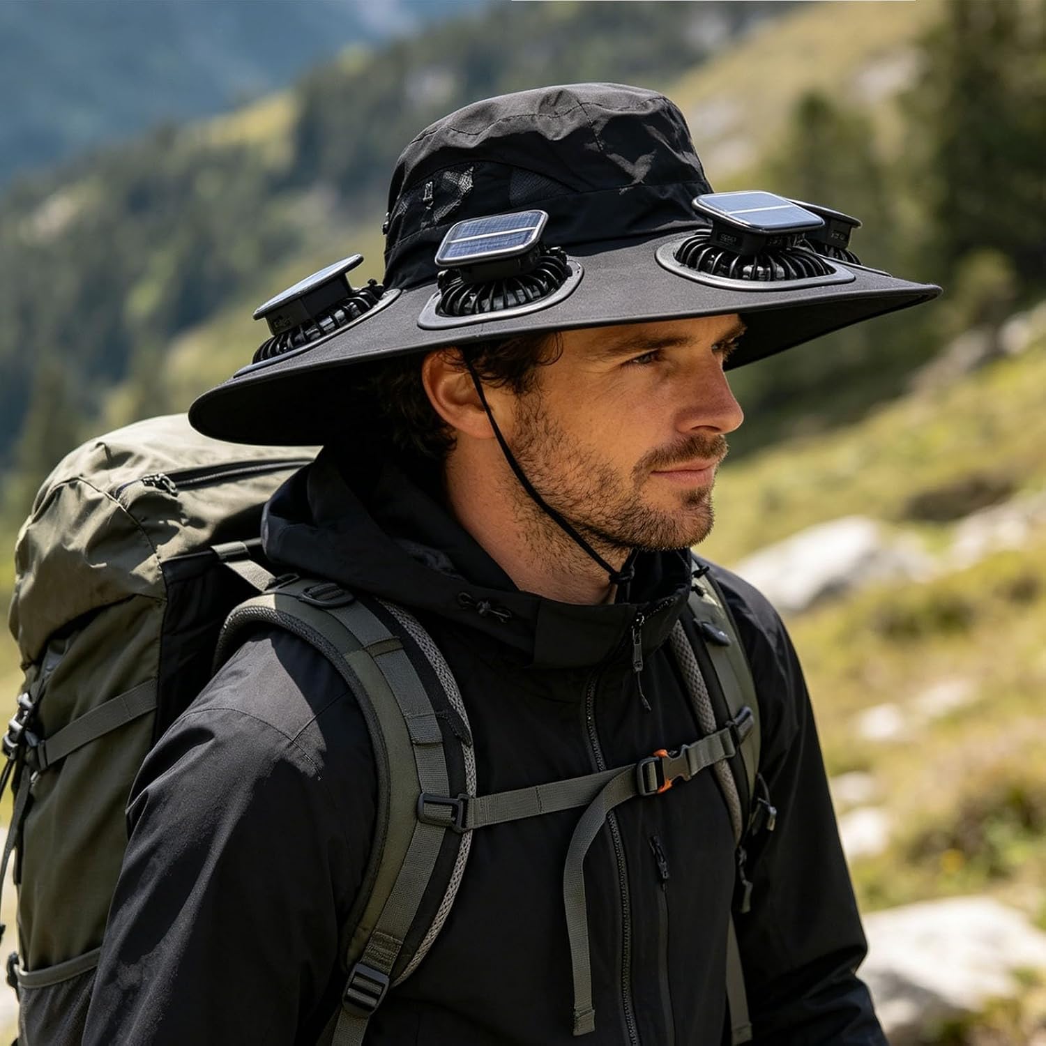 Sun Hat Wide Brim - 2026年ホットサマー6ファンバイザーキャップソーラーファンハット通気性UVカットワイドブリムサンキャップ男性用アウトドアハイキングキャンプ釣り用