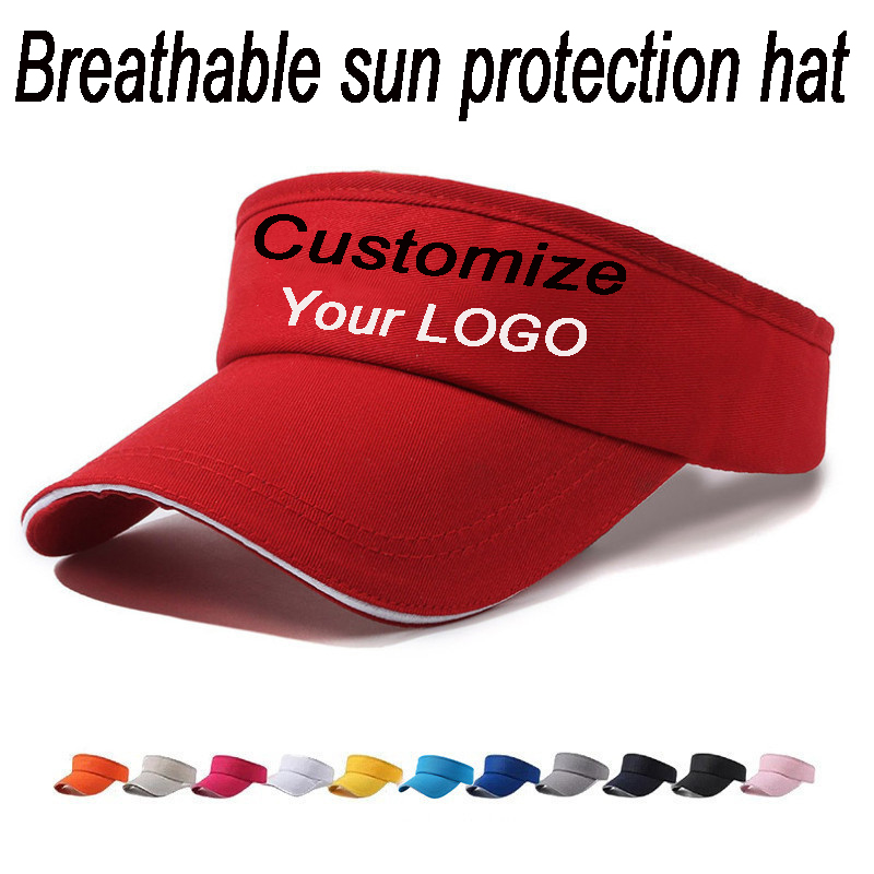 Visor Sun Hat - カスタムロゴ入り空頂サンバイザー帽子、通気性調整可能UVカットスポーツキャップ、男女兼用、ゴルフ、テニス、ランニング用