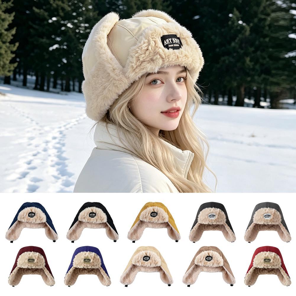 Winter Trapper Hat - 冬用フェイクファー裏地付きトラッパーハット、防風耳当て付きウシャンカハット、暖かいスキーハット、屋外用防寒スノーサイクリングキャップ