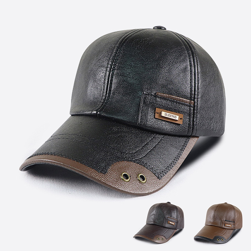 Baseball Cap Structured - レトロPUレザー野球帽 メンズ 秋冬 ダッドハット 中年 ドライビングハット