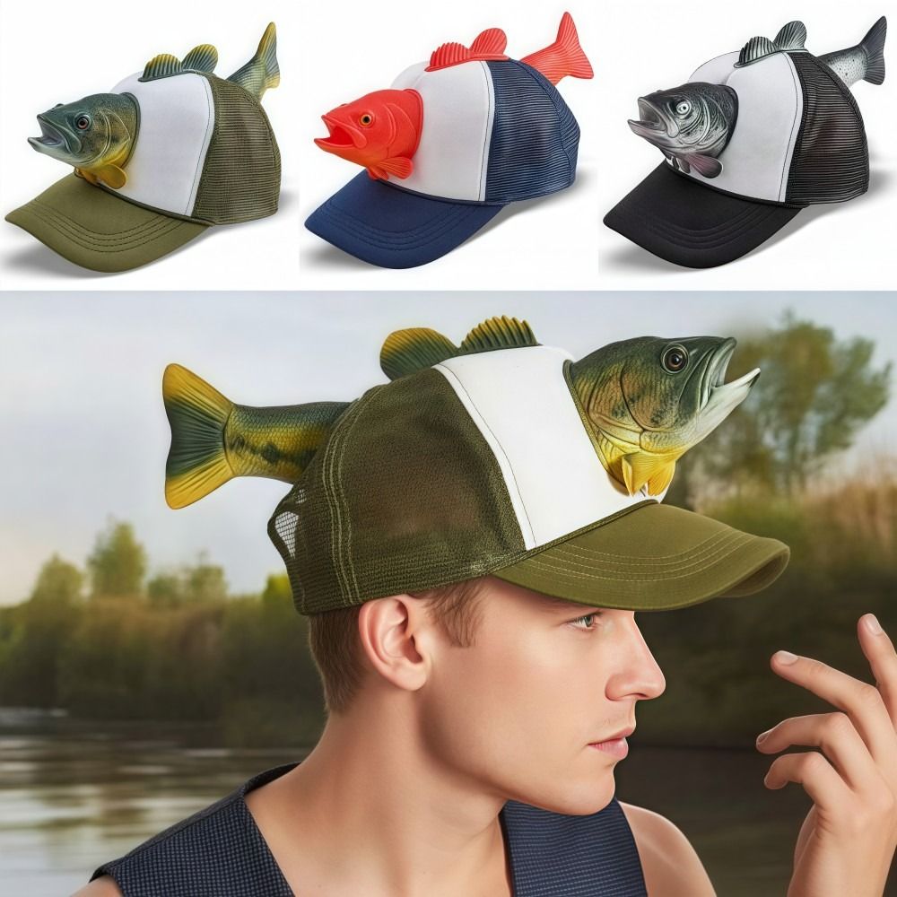 Trucker Cap Mesh - 面白い 3D 魚動物トラック運転手帽子調節可能なフィットワンサイズノベルティ釣り帽子メッシュ通気性野球帽男性女性用