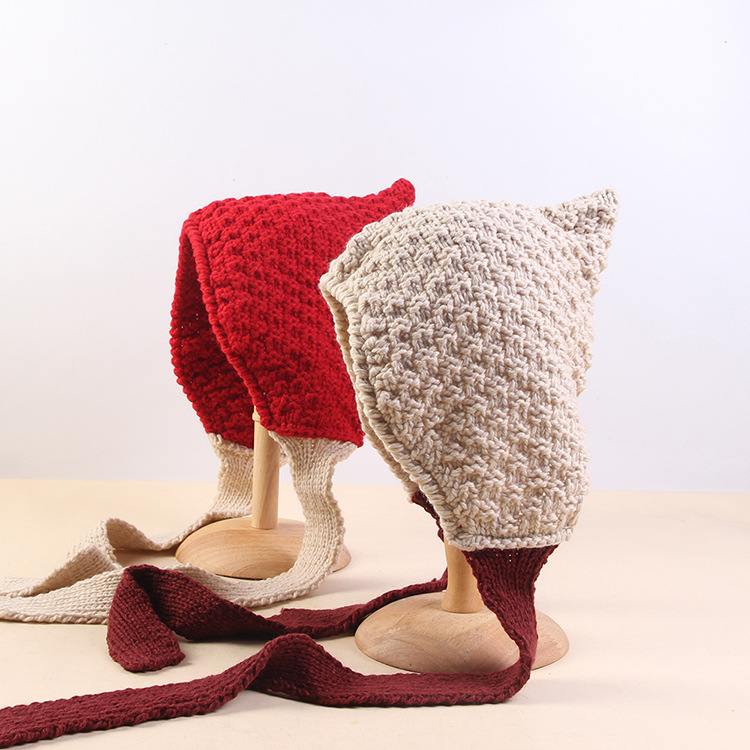 Winter Trapper Hat - Lvren001冬の女性のカジュアルなニット帽イヤーフラップガール女性の厚い暖かいボンバーハットキャップ、テール付き