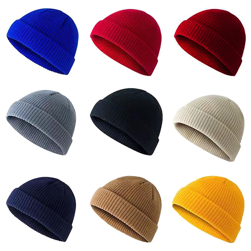 Beanie Cuffed Knit - 冬暖かいユニセックスウールビーニーキャップ漁師帽子男性用ショートニット時計キャップ袖口トローラー帽子ヒップホップボンネット