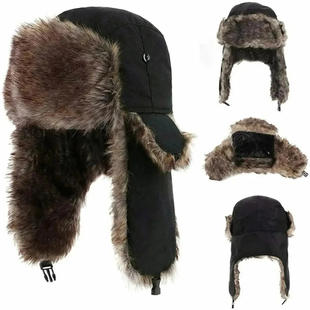 Winter Trapper Hat - メンズウィンタートラッパーアビエイタートルーパーイヤーフラップ付き暖かいロシア風防水スキーハットバンパーキャップロシア風暖かい耳当て付き帽子