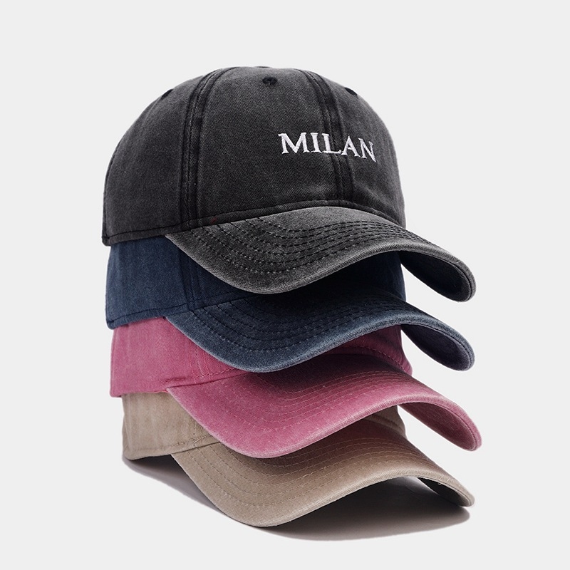 Dad Hat Cotton - ヴィンテージウォッシュドコットンベースボールキャップ 調節可能「MILAN」刺繍入り ダッドハット カジュアル ユニセックス ストリートウェア