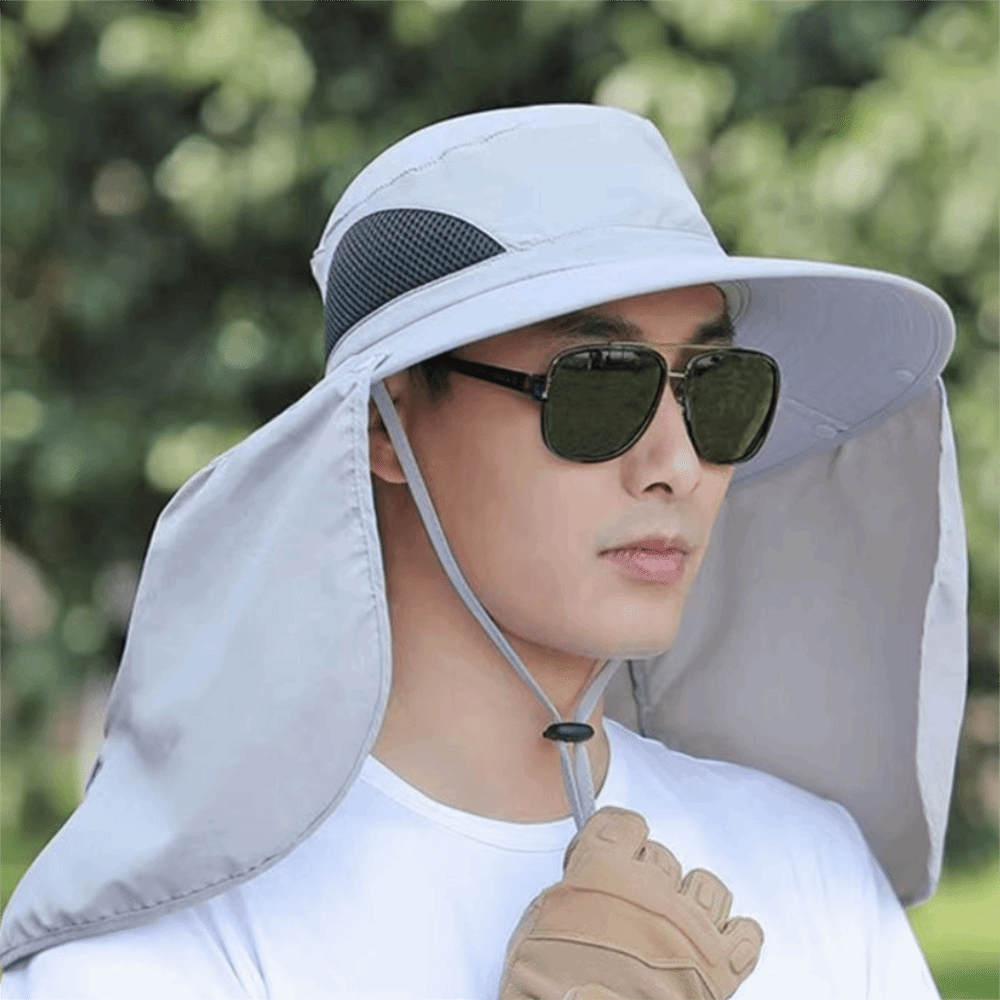 Visor Sun Hat - カジュアル布男性用日よけ帽子首保護取り外し可能なショール女性用バイザーキャップストラップ付き日焼け止め漁師帽子ハイキング