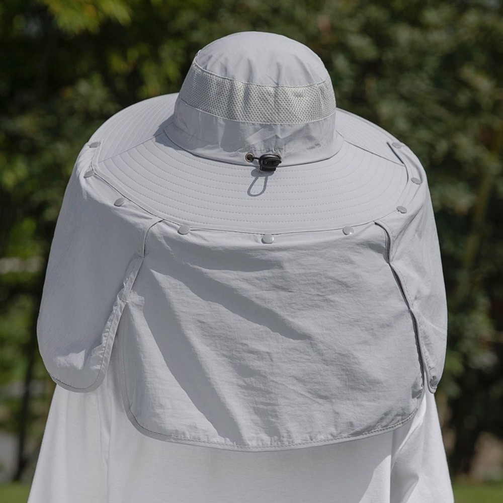 Visor Sun Hat - シンプルな布製男性用サンハット、ネックプロテクション付き、取り外し可能なショール、女性用バイザーキャップ、ストラップ付き、紫外線防止、夏用バケットハット、ビーチ用