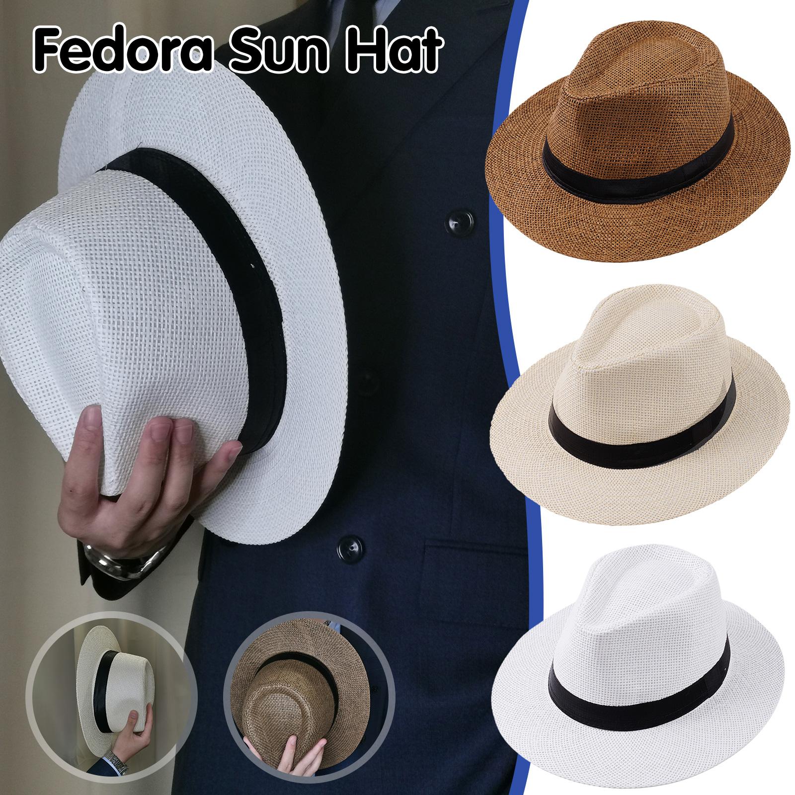 Cowboy Hat Straw - 男性夏パナマ麦わら帽子ナチュラルファッショントレンディビーチ日焼け防止帽子リボンカジュアルカウボーイ屋外ギャングスターキャップ 2026