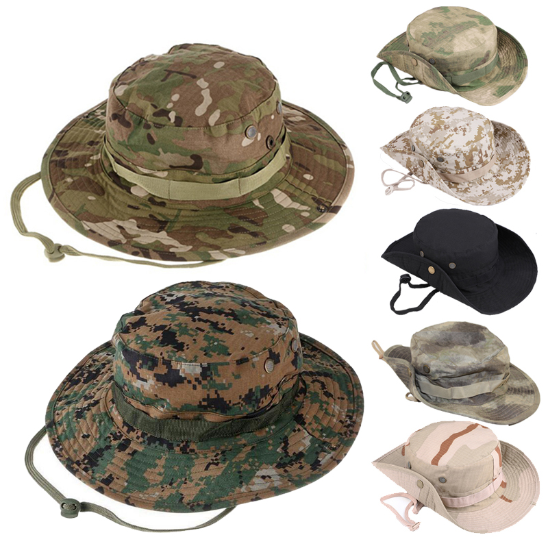 Boonie Hat Tactical - 迷彩戦術ブーニー帽子キャンプ登山バケツスナイパー帽子男性屋外釣りハイキングキャップ太陽保護ブーニーキャップ