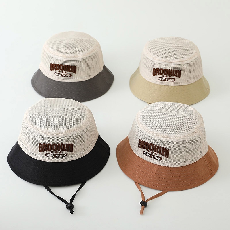 Bucket Hat Cotton - 文字刺繍入りベビーサンハット 夏用メッシュ通気性 男の子女の子兼用フィッシャーマンキャップ ファッションパッチワーク キッズパナマバケットハット