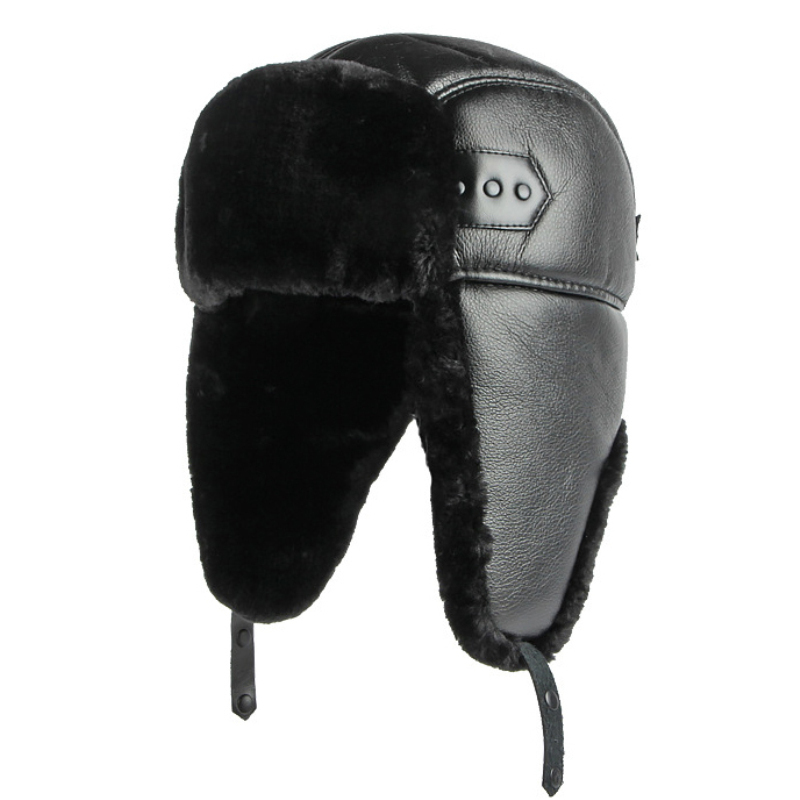 Winter Trapper Hat - Ht4002-ロシアの革の帽子,厚くて暖かい,防風,男性用,防水性のあるスキーフラップ,ボーイフレンド用キャップ