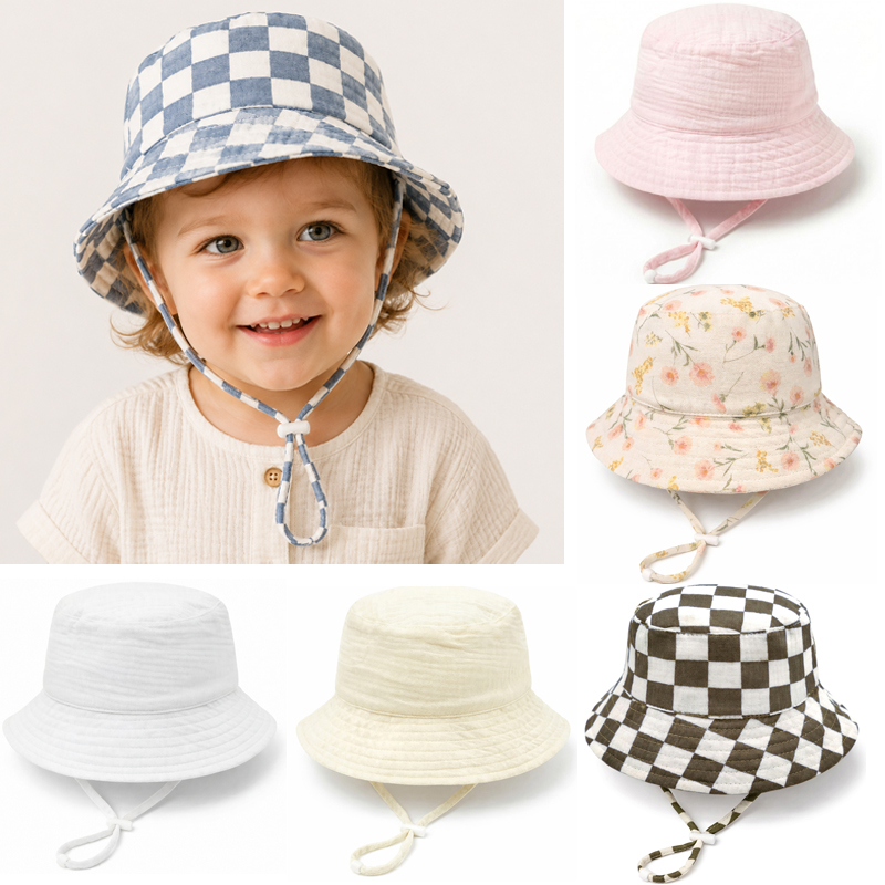 Bucket Hat Cotton - モスリンベビーサマーハット調節可能な子供用サンハット綿 100% 子供パナマ帽子幼児キャップ幼児バケットハット 1-3Y