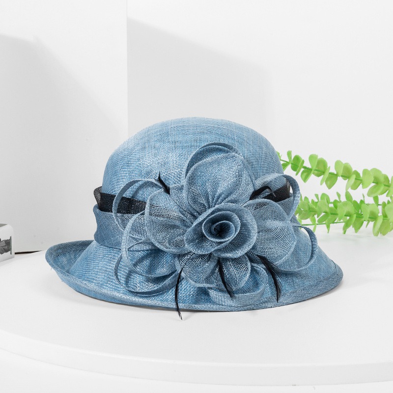 Sun Hat Wide Brim - トレンディなオーガンザサンハット、フリル付きワイドブリムウェディングハット、フラワーメッシュ日よけ、フレンチヴィンテージハット