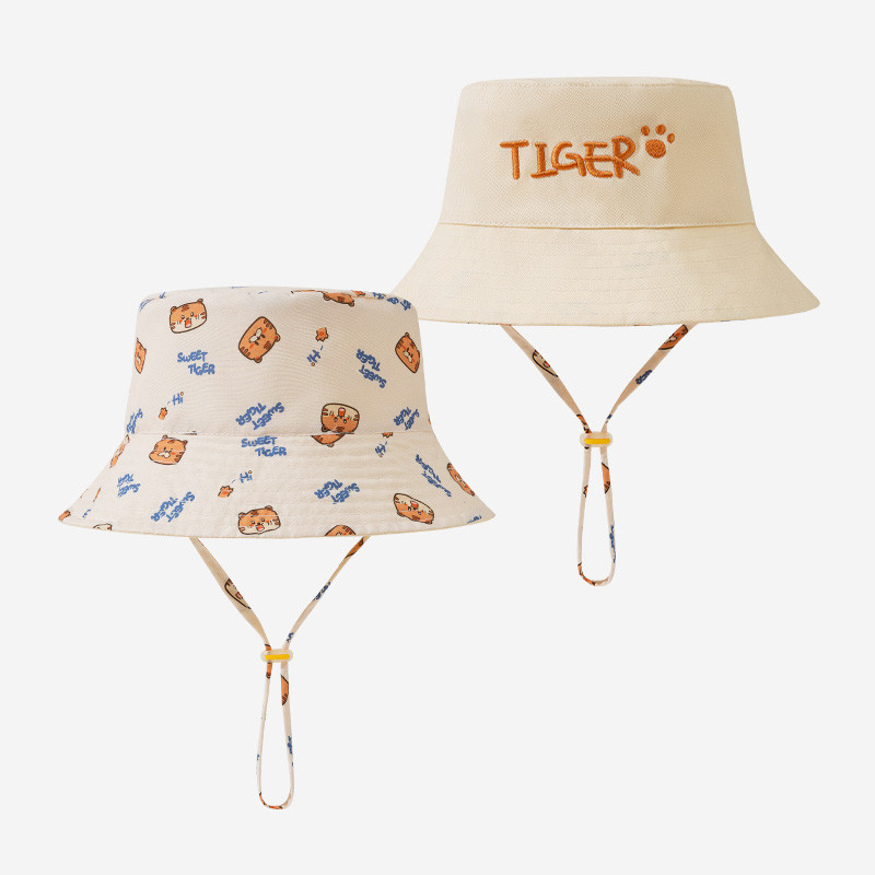 Bucket Hat Cotton - 文字刺繍入りベビーバケットハット両面プリント幼児用ベビーボーイズガールズフィッシャーマンキャップキュートプリントキッズサンハット