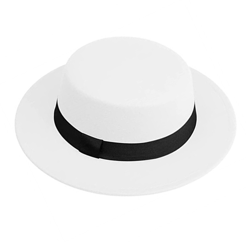 Fedora Hat Wool - メンズ・レディース ホワイトフェドラハット フラットトップハット フェルトポークパイハット ワイドブリムチャーチダービーキャップ 冬用ウールジャズパナマハット