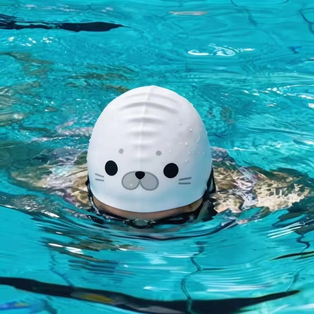 Swim Hat Silicone - 防水シールスイムキャップノンスリップ耳保護シリコーン水泳帽子弾性快適な漫画スイムキャップ大人用