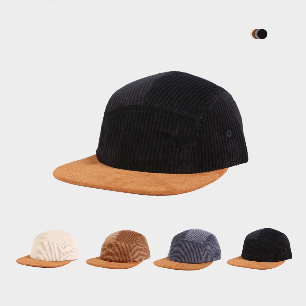 Corduroy Cap 5 Panel - 多用途レトロフラットブリム野球帽5パネル調整可能ヒップホップスケートボードキャップコーデュロイサンハット