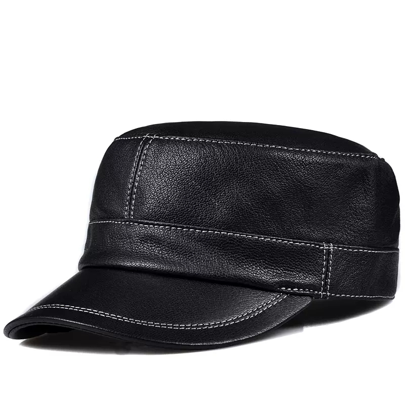 Baseball Cap Structured - メンズフラットレザースリッパ,韓国のファッションスリッパ,白いステッチ,カジュアルなダックトンキャップ,トラック運転手の帽子