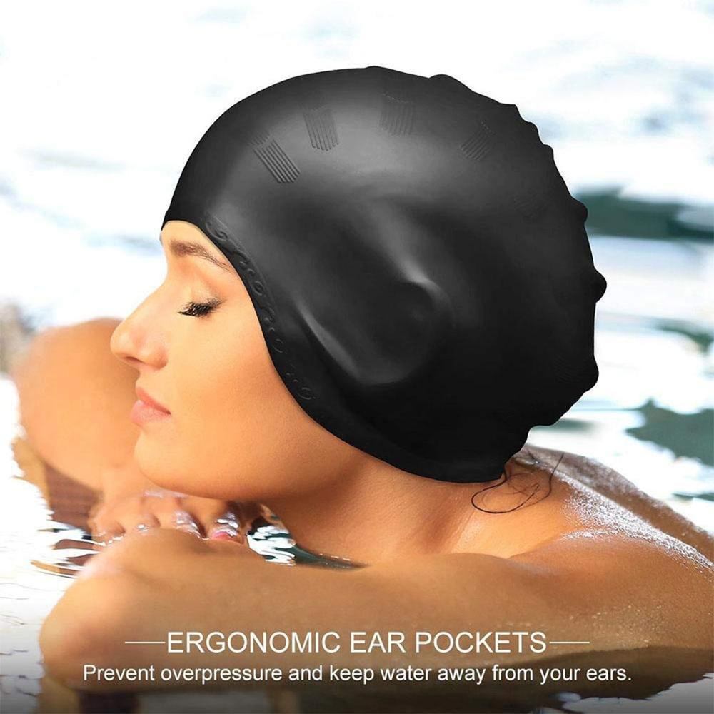 Swim Hat Silicone - 大人の高弾性水泳キャップ男性女性防水水泳プールキャップ耳を保護ロングヘア大型シリコーンダイビング帽子