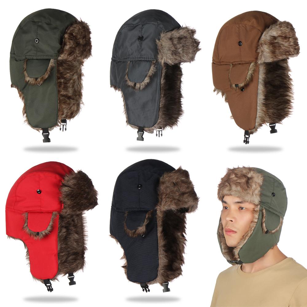Winter Trapper Hat - 暖かい冬用ファー耳当て付きスキーハット 男女兼用 トラッパーハット ロシア風ウシャンカ帽子