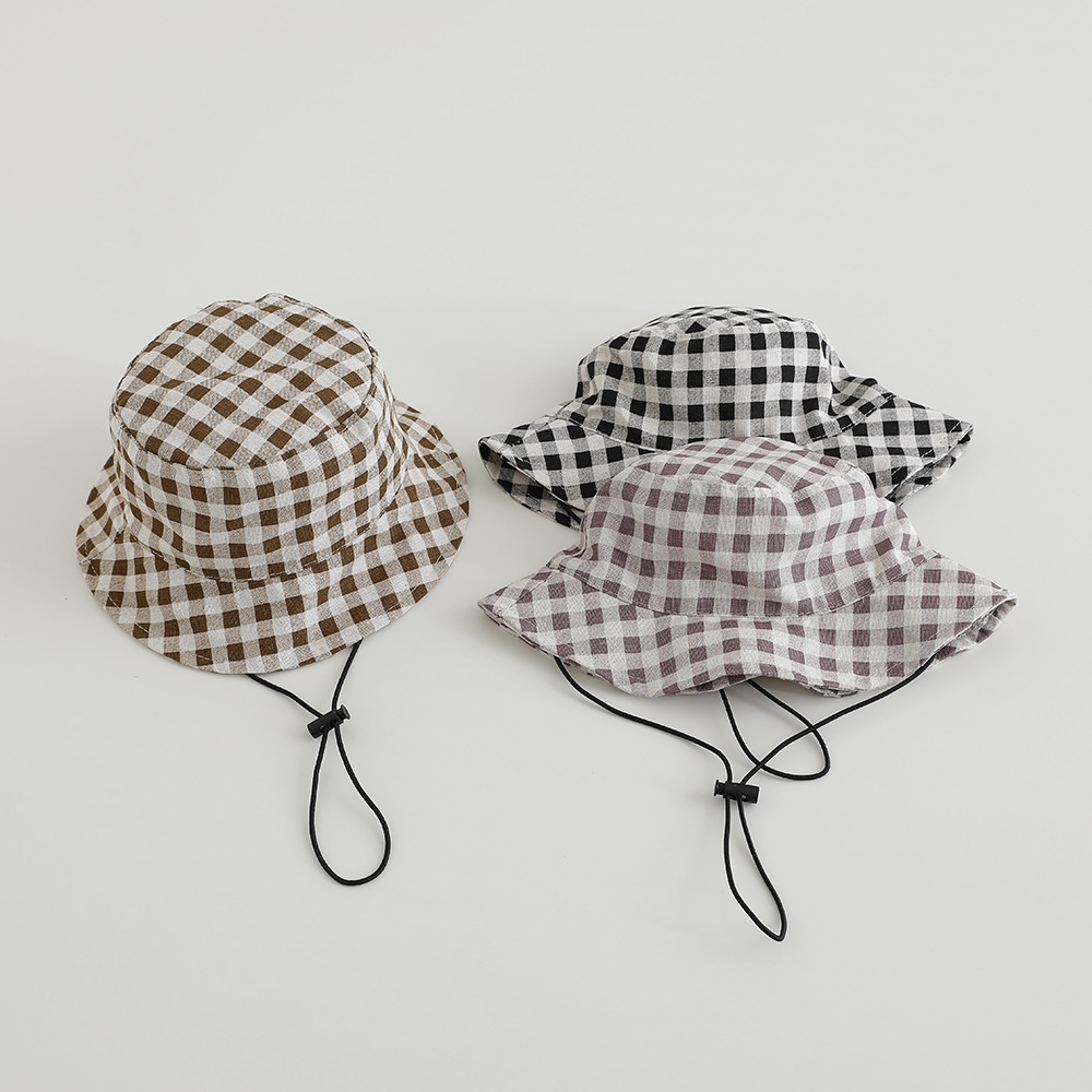Bucket Hat Cotton - つば広秋用サンハット ベビーチェック柄フィッシャーマンハット 子供用コットンバケットハット 男の子用 ベビーガールズサンハット キッズボンネット