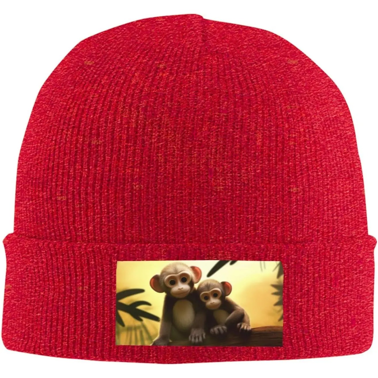 Beanie Cuffed Knit - メンズ用ビーニー、女性用冬用帽子、ニット帽、キュートなカップル用モンキービーニー、柔らかく暖かいカフ付きキャップ、スタイリッシュなウォッチキャップ、ブラックビーニー