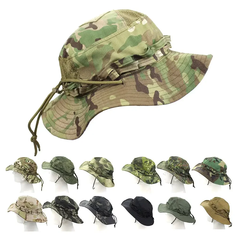 Boonie Hat Tactical - 新型タクティカル迷彩ブーニーキャップ、つば広帽子、メンズアウトドアスポーツ、釣り、ハイキング、ハンティング、日よけ帽子、折りたたみ式ソフトハット