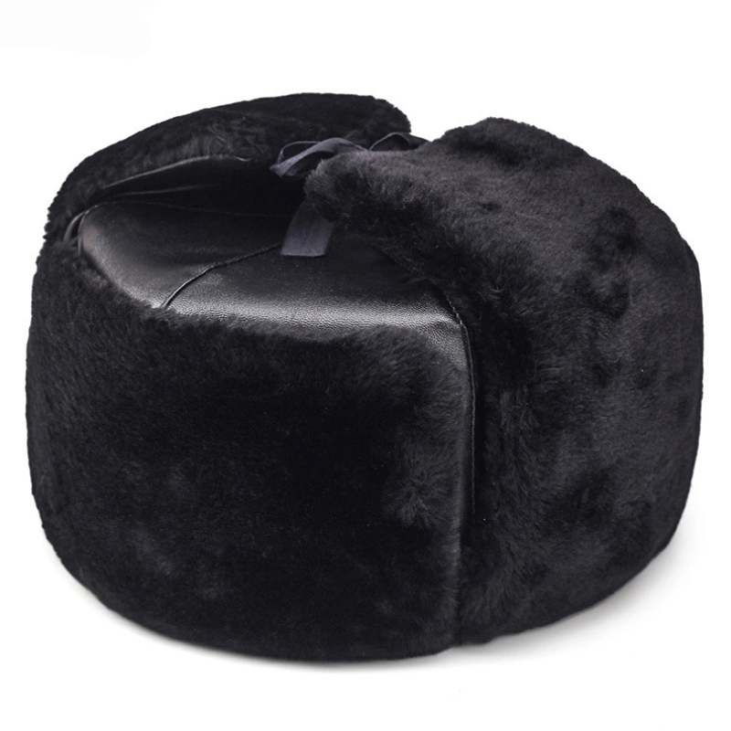 Trapper Hat Ear Flap - 暖かい厚いロシアの帽子男性軍の帽子冬のushankaボンバー帽子ソリッドレザーイヤーフラップトラッパースキーファーハット男性用
