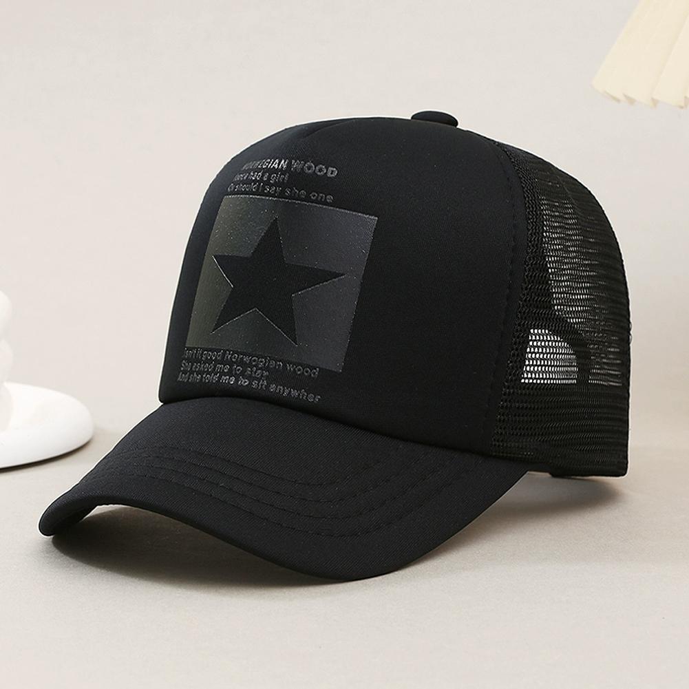 Trucker Cap Mesh - 夏用メッシュ野球帽、ファッションスタープリント調節可能な野球帽スナップバックトラッカーハットポニーテールキャップユニセックスアウトドアスポーツ