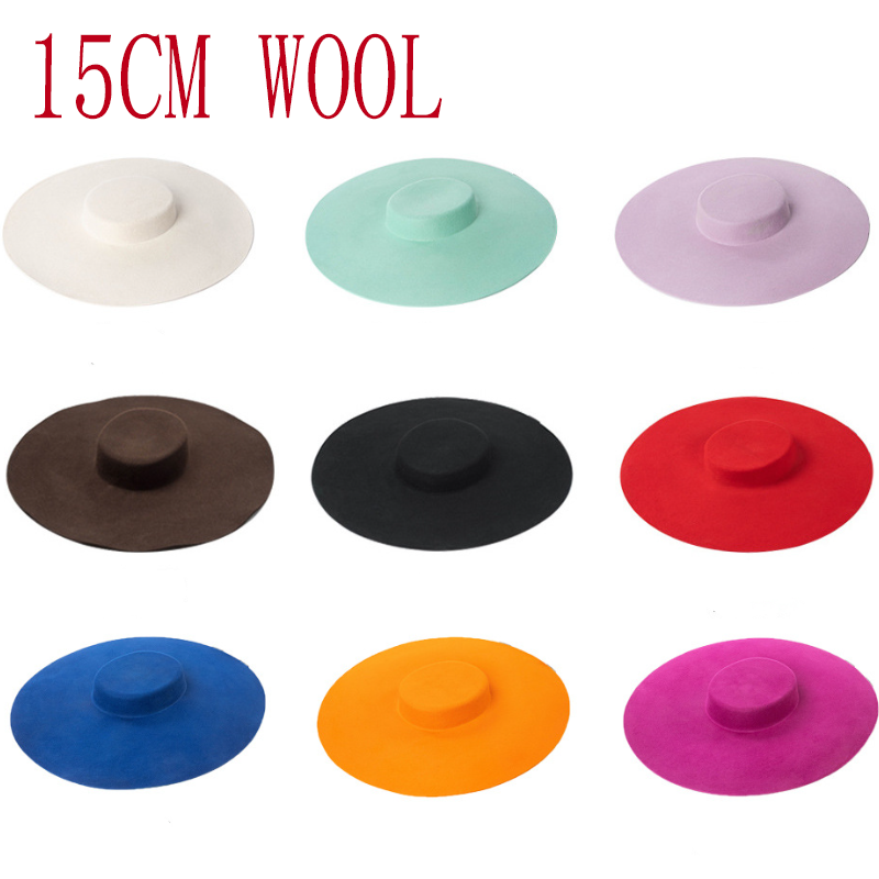 Fedora Hat Wool - 15cmウール小麦色のつば広ウールフラットトップフォーマルブラックレディースフェドラステージパフォーマンスフェルトハットウィンターバンドゥレディースファッションアウトドア