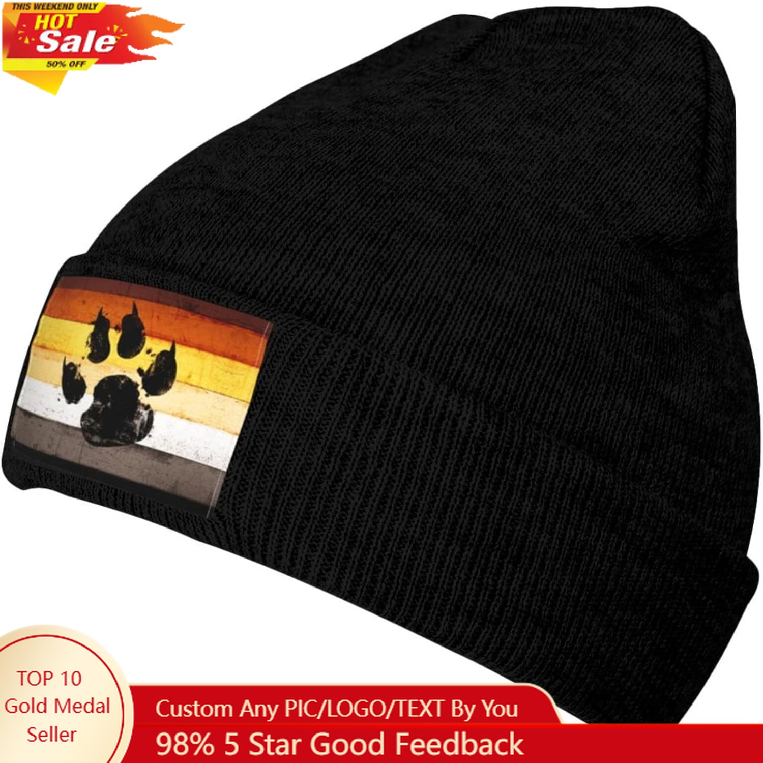 Beanie Cuffed Knit - ゲイフラッグ ベアーパウ LGBT ニットビーニー 冬用帽子 男女兼用