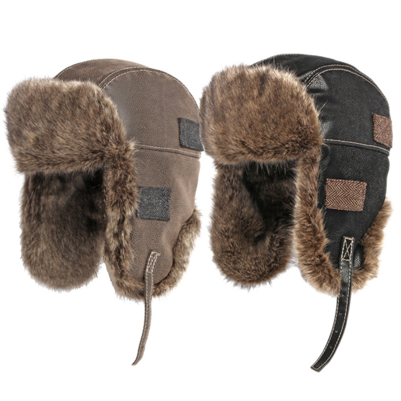 Winter Trapper Hat - 男性と女性のための厚い革の冬の帽子,ウールのキャップ,防風,スキーのためのキャップ