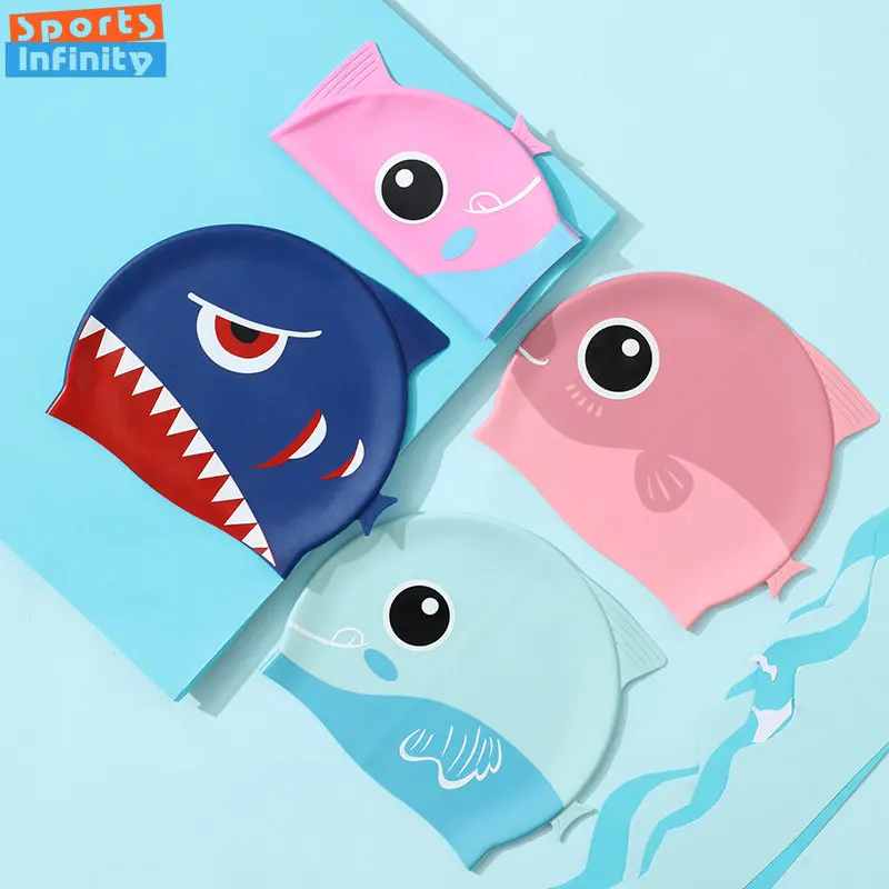 Swim Hat Silicone - 漫画のサメの形をしたかわいいシリコンの水泳帽,子供のための水泳アクセサリー