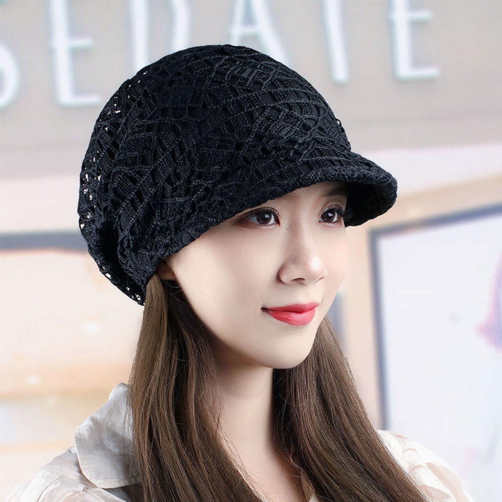 Baseball Cap Structured - 中空フラワービーニーキャップ通気性刺繍女性野球帽つばキャップスカーフラップターバンビーニー帽子屋外旅行