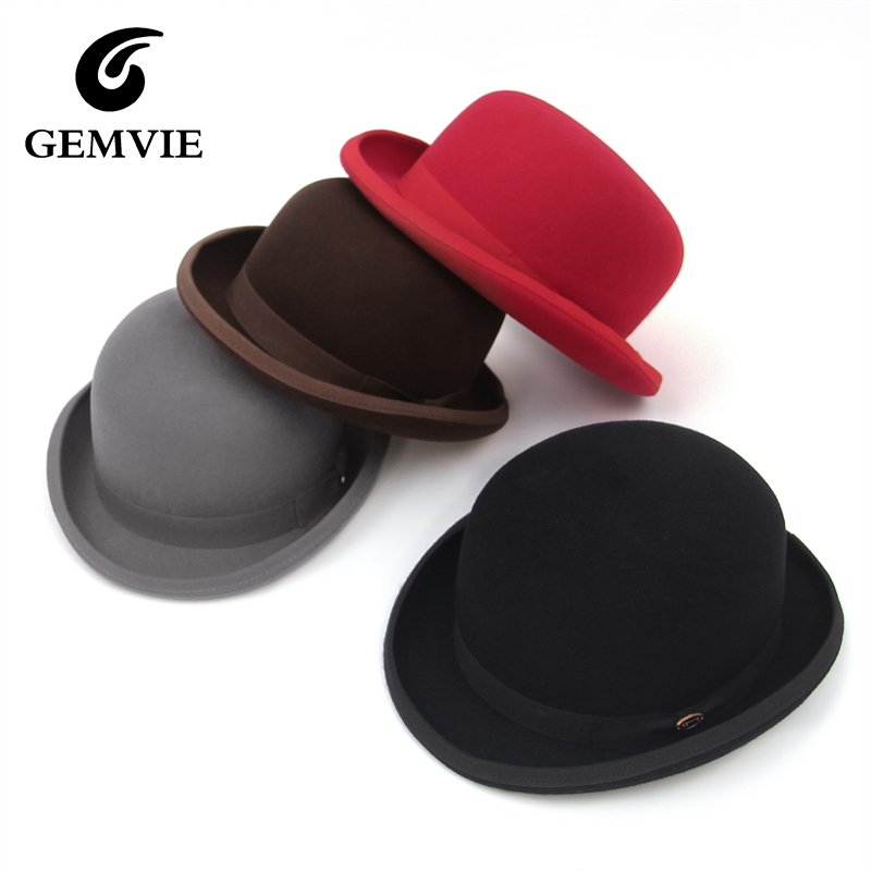 Fedora Hat Wool - GEMVIE 100% ウールフェルトダービーハット男性女性パーティーフォーマルフェドーラ山高帽コスチュームマジシャンキャップ