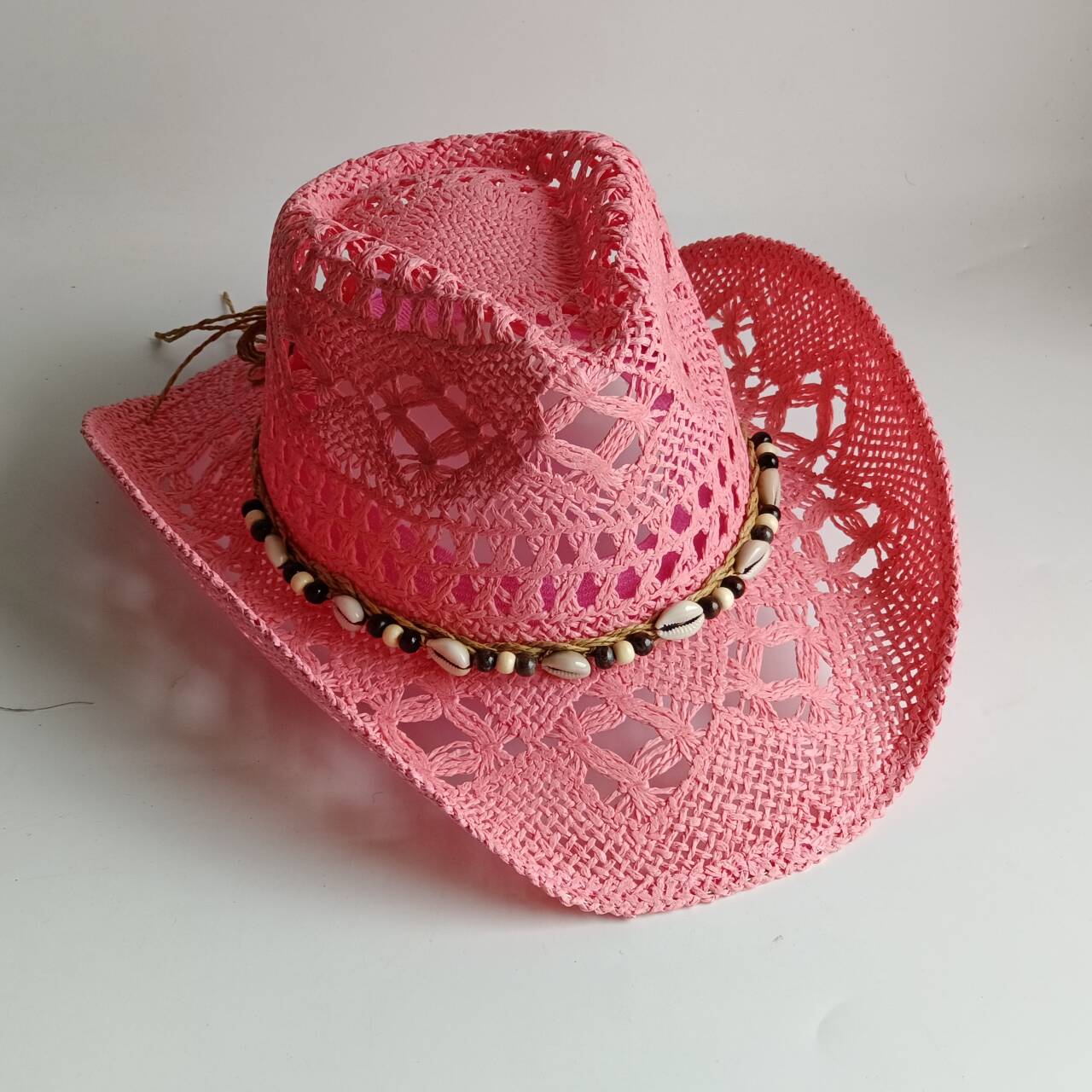 Cowboy Hat Straw - ピンクのカウボーイ麦わら帽子、手作りのカウボーイ麦わら帽子、メンズ夏用アウトドア旅行ビーチハット、ユニセックス無地帽子、カントリーハット