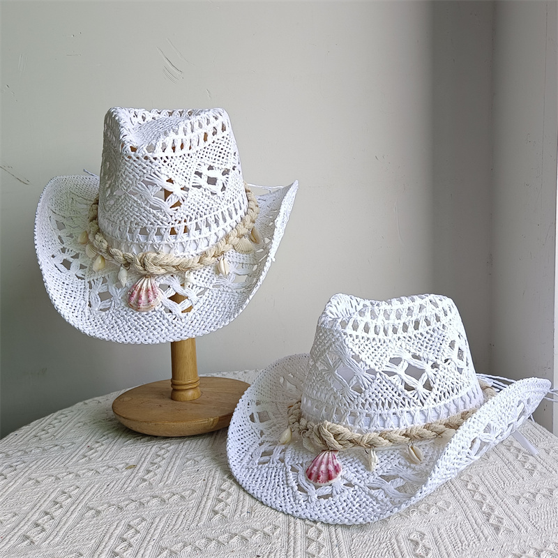 Cowboy Hat Straw - シェルマランカウボーイハット レトロストローハット 新品 メンズ レディース ジャズカウボーイハット