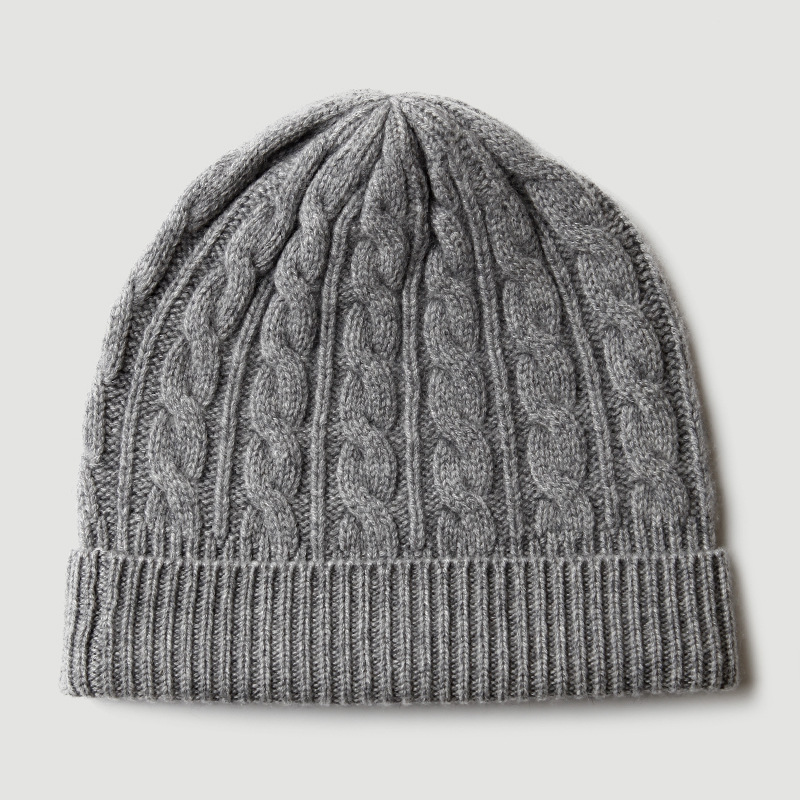 100%ピュアカシミヤニットビーニーハット、ケーブルツイスト - Beanie Cuffed Knit のレビューと価格