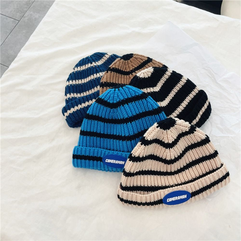 ファッション暖かい子供用帽子通気性のある快適なストライプニッ - Beanie Cuffed Knit のレビューと価格