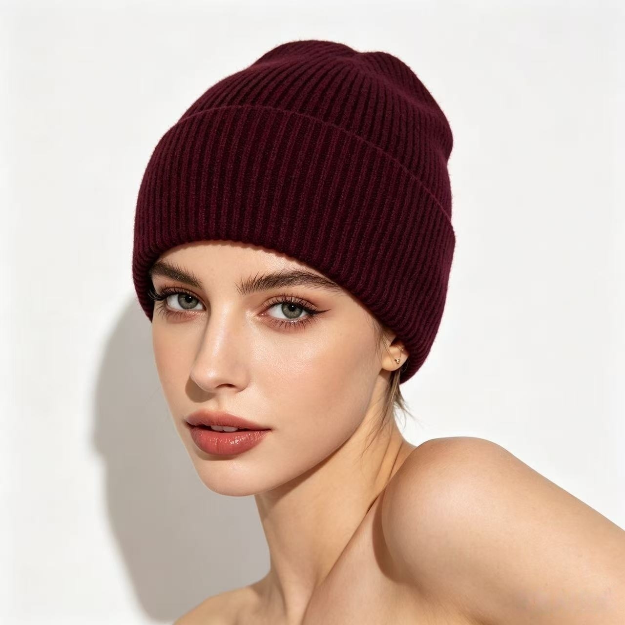 ネイビーブルーのリブ編みニットサーマルビーニーハット - ユ - Beanie Cuffed Knit のレビューと価格