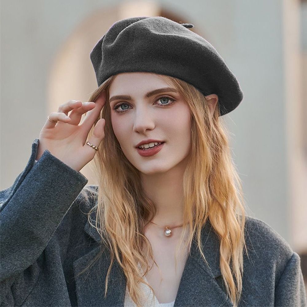 ファッション暖かい冬ウールベレー帽レトロ無地フレンチアーティ - Beret French Wool のレビューと価格