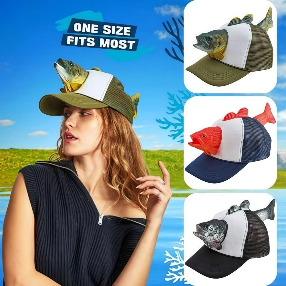 面白い 3D 魚動物トラック運転手帽子調節可能なフィットワン - Trucker Cap Mesh のレビューと価格