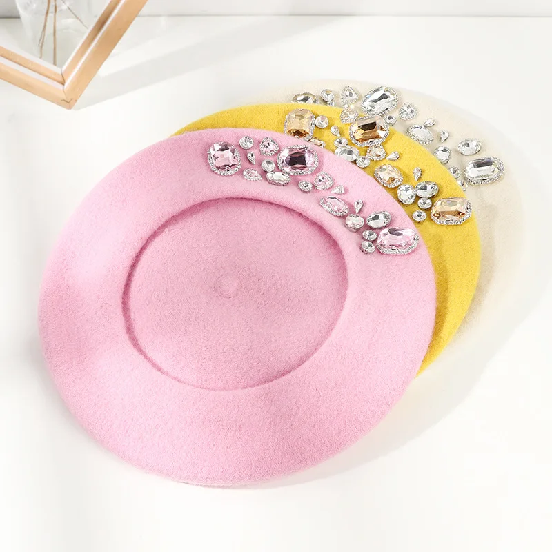 女性用の見事なラインストーンウールベレー帽 - ブリンブリン - Beret French Wool のレビューと価格