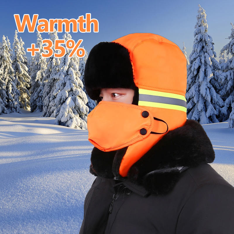 冬用トラッパーハット 耳当て付き オレンジ＆蛍光グリーン 反 - Winter Trapper Hat のレビューと価格