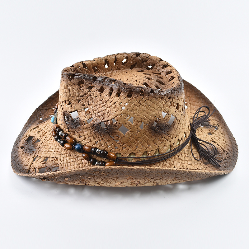 パナマソフト手作りカウボーイ麦わら帽子夏男性女性中空ビーチ帽 - Cowboy Hat Straw のレビューと価格