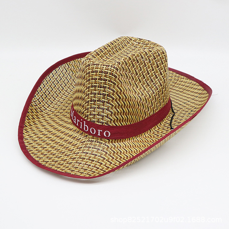 男性用レトロウエスタンカウボーイサマーストローサンハットワイ - Cowboy Hat Straw のレビューと価格