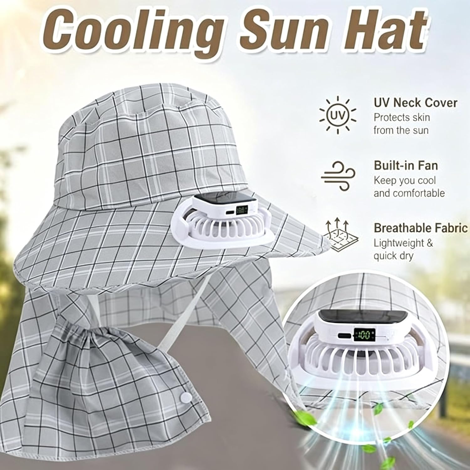 1PC ソーラーパワーネックガードファンハット USB 充電 - Visor Sun Hat のレビューと価格