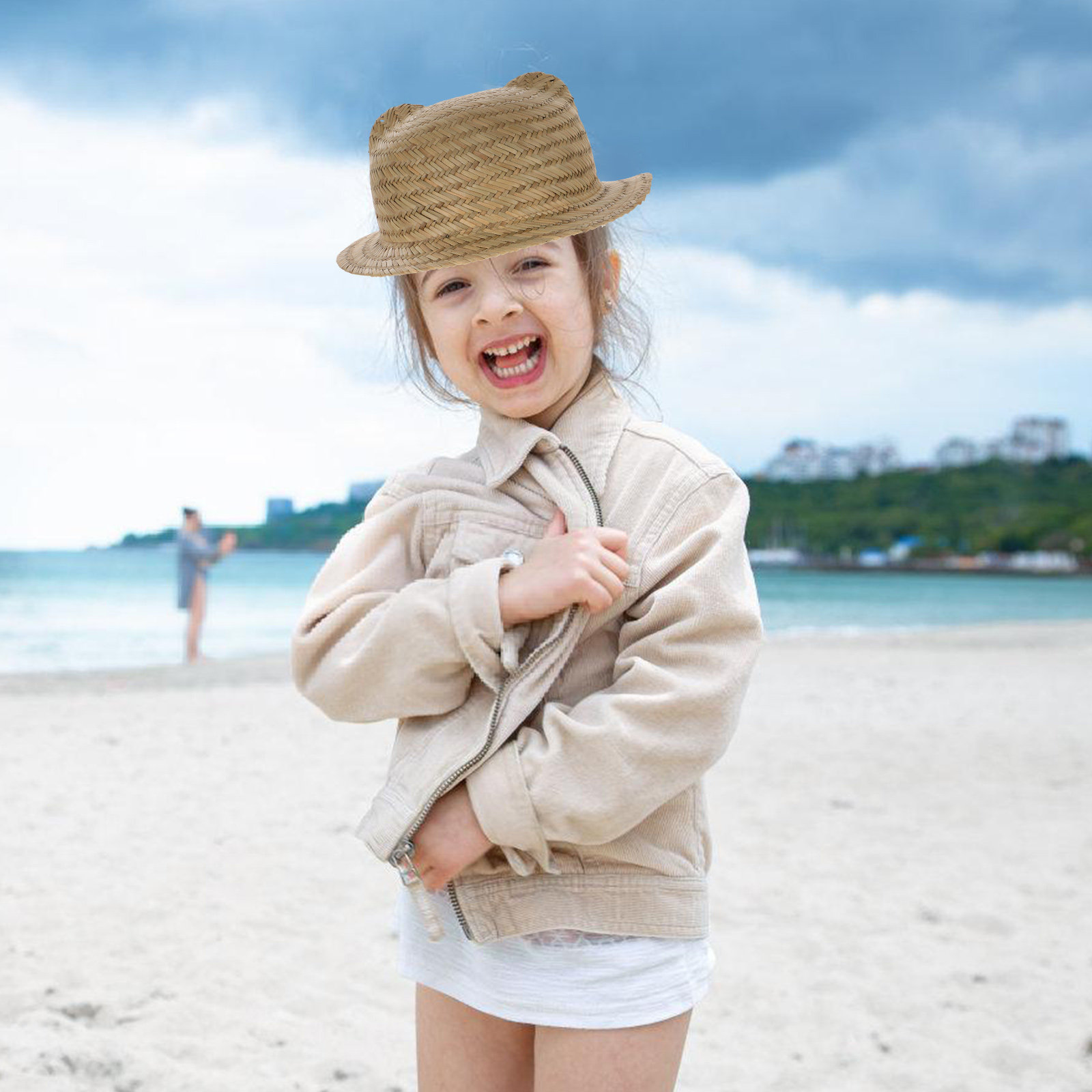 キッズストローサンハット つば広 編み込み 通気性 UVカッ - Sun Hat Wide Brim のレビューと価格