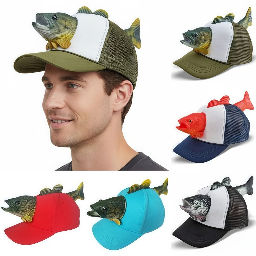 面白い 3D 魚動物トラック運転手帽子調節可能なフィットメッ - Trucker Cap Mesh のレビューと価格